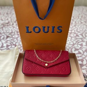 Brand new and authentic Louis Vuitton Red Felicie Pochette Crossbody Bag